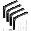 QWORK® 4 pezzi staffe per mensole, angolare per mensola, reggimensole da muro, staffe a l per mensole in metallo, 150x200 mm, nero