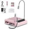 GJCrafts Fresa per unghie 4 in 1 con aspirapolvere da 80 W e filtro lavabile - Fresa per unghie elettrica professionale da 30.000 giri/min e lampada LED bianca fredda da 5 W (Rosa)