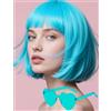 PORSMEER Parrucca e occhiali da sole 30,5 cm, capelli corti, capelli lisci, colorati, con frangia, per donne, per costume di Halloween, cosplay, feste, turismo (blu lago)