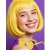 PORSMEER Parrucca e occhiali da sole 30,5 cm, capelli corti a caschetto, lisci, colorati, con frangia, per donne, per costume di Halloween, cosplay, feste, turismo (giallo)