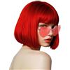 PORSMEER Parrucca e occhiali da sole 30,5 cm, capelli corti a caschetto, lisci, colorati, con frangia, per donne, per Halloween, cosplay, feste, turismo (rosso)