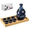 DUJUST Set da 11 sake giapponesi per 6, set per sake in porcellana smaltata alterata in forno, 6 tazze, 1 bottiglia, 1 scaldino, 1 fornello per candele, 1 vassoio e 1 scatola, caraffa calda, set