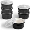homEdge Set di 6 pirottini in porcellana con coperchio, 240 ml, ciotola per gelato, crème brûlée, soufflé, per cottura al forno, colore: nero