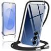 Oelrstfe Cover con Cordino per Samsung Galaxy S25, Trasparente Silicone Custodia con Regolabile Collana Laccio Tracolla, Antigraffio Proteggere Case Corda per Samsung S25, Nero