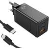 sakpeak Caricatore USB-C GaN 65W, 3 Porte PD Rapido - Alimentatore USB-C compatto per MacBook Pro/Air, iPhone 16/15/14, iPad Pro/Air, Galaxy, Steam Deck, Dell XPS 13 e altri tablet, laptop (Black, With Cable)