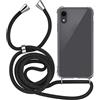 MyGadget Cover per iPhone XR - Custodia con Corda - Case con Cordino Trasparente Antiurto con Laccio | Tracolla - Practical Stylish - Nero