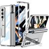Furwabo Custodia per Samsung Galaxy Z Fold 4 con Cerniera Magnetica Protettiva e Slot S Pen, Lussuosa Placcatura Trasparente Cover PC Proteggi Schermo Incorporato e Cavalletto Regolabile (Argento)