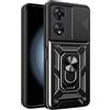 UPLAI Cover per OPPO A78 5G/OPPO A58 5G/OPPO A58X, Ultra Sottile Antiurto Armatura Custodia con Diapositiva Telecamera Cover e Magnetica Supporto Squillo, PC+TPU Durevole Caso.Nero