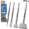Greywolf Set di 4 scalpelli SDS per la rimozione delle piastrelle, il set include scalpelli appuntiti, piatti, raschianti, in lega di acciaio per piastrelle, per trapano a percussione SDS Plus