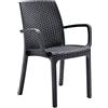 Totò Piccinni Sedia INDIANA in Resina Simil Rattan effetto realistco, impilabile per bar ristorante casa giardino (Con Braccioli, Antracite, 2 Pz)