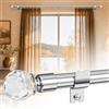 OLLIDOT Bastone per tende da 1,6 cm, aste singole per tende da 76-116 cm, per tende con occhielli per camera da letto, porte, finestre, asta decorativa con terminale in acrilico a diamante, argento