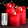 ILEEDear Candele led, candele finte fiamma oscillante set 3 (10cm, 12.5cm, 15cm), fuoco finto, led batteria, natale decorazioni, lanterne da interno da arredo, halloween decorazion, rosso