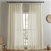 Joydeco Tende in lino per soggiorno, semi-velate, lunghe 213 cm, set di 2 pannelli, tende plissettate e tende color crema (larghezza 132 x lunghezza 213 cm, lino)