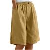 Generico Pantaloncini Donna Estivi,Bermuda Donna Eleganti Vita Alta Casual Gamba Larga Pantaloni Corti al Ginocchio Elastico in Vita con Tasche Tinta Unita Larghi Leggeri Pantaloncino Estivo