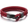 COOLSTEELANDBEYOND Uomo Donna Due Ranghi Rosso Intrecciata Cuoio Bracciale, Braccialetto del Polsino, Nero Acciaio Chiusura Gancio