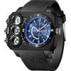 findtime Orologio da uomo con quadrante grande, analogico, digitale, doppio fuso orario, sportivo, quadrato, grande, sveglia, cronometro, conto alla rovescia, LED, luminoso, nero, verde, Blu