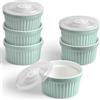 homEdge Set di 6 pirottini in porcellana con coperchio, 240 ml, ciotola per gelato, crème brûlée, soufflé, set da 6 pezzi, colore: verde menta