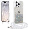 LCHULLE per iPhone 16 Pro Max Cover con Cordino Regolabile,Trasparente | Brillantini Custodia con Tracolla, Cover glitterata con Rimovibile Catena,Glitter Transparent TPU Bumper, Silicone Case