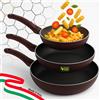 BAKAJI Set 3 Padelle Bee Rivestimento Nido D'Ape Antiaderente Made in Italy 20-24-28cm