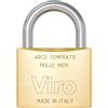 Viro | Lucchetto Rettangolare Antiscasso in Ottone Massiccio Satinato, Base 30mm, Corpo Resistente e Arco in Acciaio Cementato