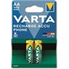 VARTA Pile AA, ricaricabili, confezione da 2, Recharge Accu Phone, batteria ricaricabile, 1600 mAh Ni-MH, pronte all'uso, adatte per telefoni cordless