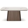 Tavolo MALTA in vetroceramica effetto marmo statuario, allungabile con base noce 160×90 cm - 240×90 cm