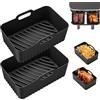 Nutmanel Quadrato Accessori Friggitrice ad Aria in Silicone, 2 Pezzi Aggiornati di Spessore Teglie Per Friggitrice ad Aria, per COSORI/Philips Airfryer/Cecotec, Riutilizzabile Invece di Carta Forno