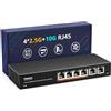 YuanLey Switch Ethernet 10G Non Gestito a 6 Porte, 4 Porte 2.5G Base-T, 2 Porte RJ45 10Gb, Compatibile con 100/1000/2500Mbps, Metallo Senza Ventola, VLAN, Switch di Rete YuanLey 2.5Gbe per NAS 2.5G/10G