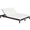 Outsunny Lettino Prendisole a 2 Posti, Sdraio in Acciaio e Rattan, Schienale Regolabile, 196 x 120 x 28cm Marrone e Bianco Crema