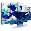 DekoArte 538 - Quadri moderni Stampa di Immagini Artistica Digitalizzata | Tela Decorativa Per Soggiorno o Stanza da letto | Stile Astrazioni Arte La Grande Onda Di Kanagawa Blu | 5 Pezzi 150 x 80cm