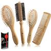 BOREAL Set Spazzole in Legno Naturale: Pneumatica Grande, Pneumatica da Borsetta, Rullo Setola Diametro 54 mm, Pettine Dentatura Doppia. prodotto 100% italiano.