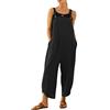 MZSYLK Salopette da donna casual allentata salopette da donna in cotone e lino senza maniche con spalline casual pantaloni tuta con tasche a gamba larga, Nero-1, 4XL