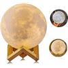 AGM 3D Moon Lamp 15CM 2 Colori, Lampada Touch Ricaricabile USB Luce Notturna Sensibile con Supporto in Legno per Camera da Letto di Natale