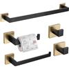 TURS Accessori Bagno Set Completo Set di 5 accessori da bagno in acciaio inox opaco nero e oro spazzolato porta asciugamani porta asciugamani e 2 ganci per asciugamani
