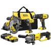 STANLEY FATMAX ,Kit batteria Stanley Fatmax V20 18 V - trapano a percussione, sega circolare a mano, smerigliatrice angolare, avvitatore a impulsi, caricabatterie e 2 batterie da 4,0 Ah. SFMCK469M2-QW