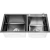 lalaleny Lavello da cucina doppio in acciaio inox, 2 vasche da incasso, con scolapiatti e dispenser di sapone, colore: nero, 78 x 43 x 22 cm