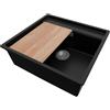 PRIMAGRAN Lavello Angolare Nero 56x53cm, Lavandino da Cucina a 1 vasca + Sifone Classico + Tagliere, Lavabo da Cucina Incasso al mobile 60cm - Bergen