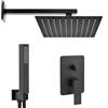 Inbagno Set doccia a incasso completo nero opaco con deviatore, soffione quadrato 20 cm e kit doccia completo con presa acqua e laccio, KUBO