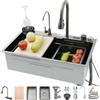OMGMTSTORE Lavabo a cascata con schermo digitale, 80 x 50 cm, lavello da cucina singolo, in acciaio inox, multifunzione per il bar di casa, con set completo di accessori