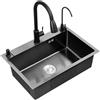 SZKTHD Lavello da cucina nero in acciaio inossidabile 304, grande, lavello singolo, lavello con rubinetto estraibile, accessori completi (80 x 50 x 20 cm)