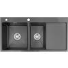 Omeere, 100 x 50 x 21, lavello da cucina, acciaio inox 304, spessore del materiale: 0,8 mm, lavello, lavello da incasso, rettangolare, 2 vasche troppopieno, scolapiatti, nero
