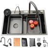 Generic 80x50cm Lavandino Cucina, Cascata Lavello Cucina, 1 Vasche In Acciaio Inox Nero Rettangolare, Lavello Cucina Multifunzione Per Workstation, Accessori Completi