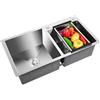 Bazargame Lavello da incasso in acciaio inox, doppio lavello da cucina, con scarico, doppio lavello da cucina, 2 vasche a filo, 78 x 43 x 21 cm