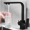 ZPSPZ Rubinetto Cucina 3 Vie per Depuratore, Miscelatore Cucina 3 Vie Nero Rubinetto 2 Maniglie Ottone Rubinetto da Cucina-Nero