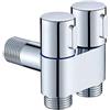 YUANGANG Valvola angolare a doppio controllo, rubinetto per lavabo da bagno a doppio controllo, valvola ad angolo a doppia uscita, corpo in lega di metallo, manopola rotante