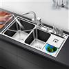 HUSHUN Lavello da cucina incasso in acciaio inox seta lucida con 2 vasca e gocciolatoio seta Con rubinetto
