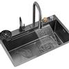 SYNSHOP Lavello In Acciaio Inox Con Bocca A Cascata Lavello Da Cucina Nero Lavello A Vasca Singola Ispessita Con Rondella A Tazza Completo Di Accessori (Color : Black, S : 80x45cm)