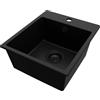 PRIMAGRAN Lavello da Cucina Tutto Nero 38x44cm, Lavandino da Cucina a 1 vasca + Sifone Classico, Lavabo da Cucina Incasso al mobile 40cm - Riga Easy