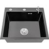 TESUGN Lavello da incasso, nero, 40 x 50 cm, in acciaio inox, rettangolare, 1 lavandino da cucina, lavabo da incasso, con dispenser di sapone, piccolo lavello da incasso