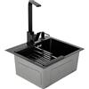 biusgiyeny Lavello da incasso in acciaio inox Lavandino Cucina 1 Vasca in Acciaio Inox Lavello da cucina in acciaio inox, 40 x 45 cm, nero,con rubinetto